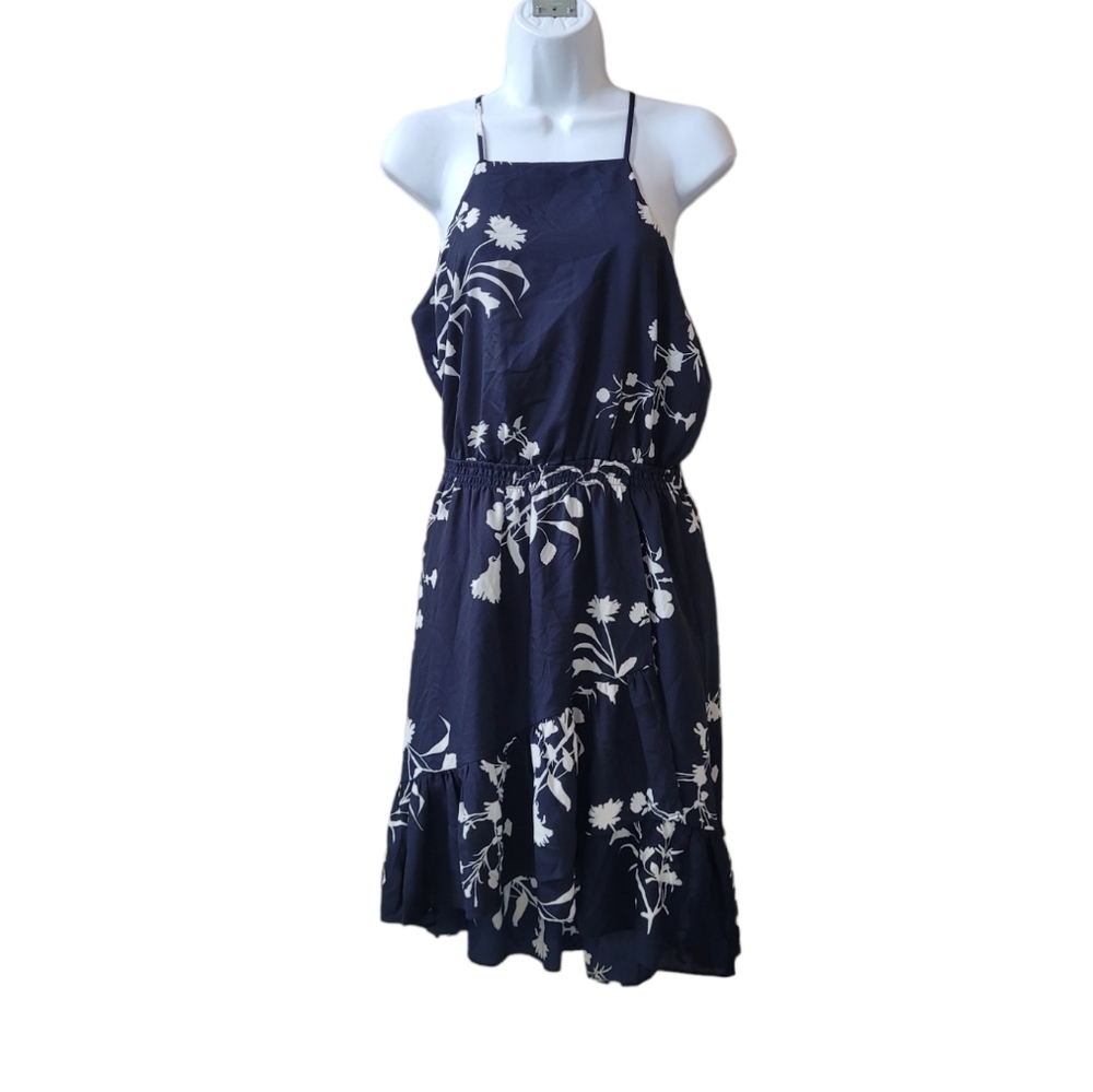 JOIE Navy Floral Deme Halter Dress Size M *Missing‎ Tie Belt*